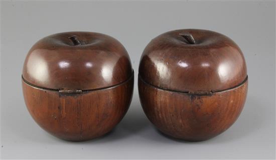 A pair of Georgian style fruitwood apple tea caddies, 4.25in.